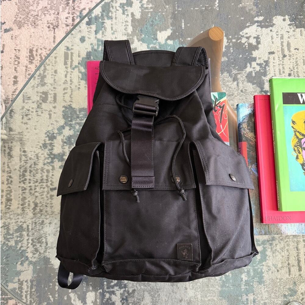 Porter International Drawstring Black Utility Backpack